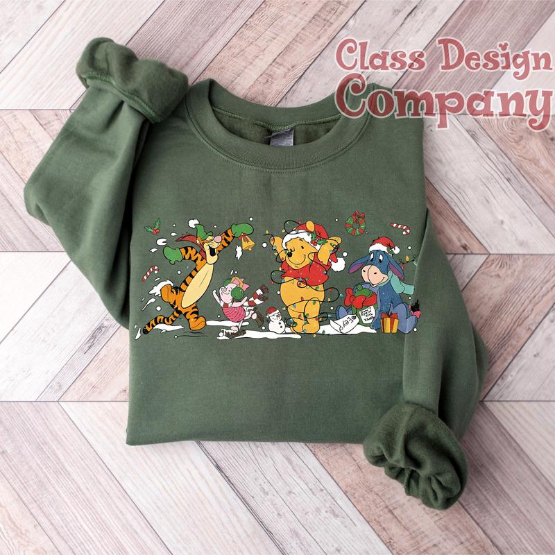 Retro Winnie Pooh Christmas Sweatshirt, Pooh Christmas Shirt, Holiday Sweater, Winter Crewneck Shirt, Christmas Family Sweatshirt