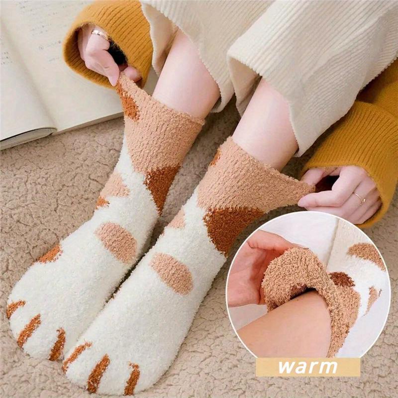 5 Pairs Women's Cozy Soft Plush Animal Socks Plush Cute Cat Paw Sleep Warm Socks Womenswear Underwear Womenswear Underwear