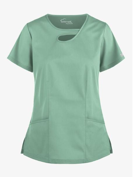 Women's Butter-Soft Stretch Scrub Top with 2 Pockets and Asymmetric Keyhole Design - Clothing, Womenswear