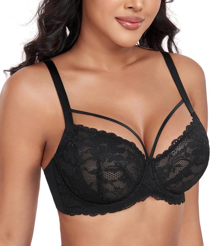 DotVol Plus Size Soft Unlined Bra Sexy Floral Lace Wire  Underwire Full Coverage Bra