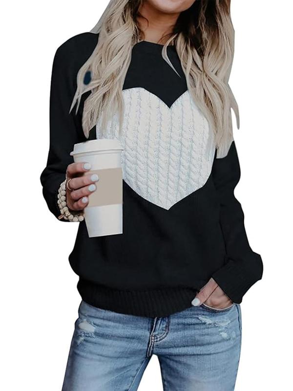 Women's Heart-shaped Raglan Sleeve Sweater, Fall Outfits, Casual Long Sleeve Round Neck Jumper for Fall, Fashion Ladies' Knitwear for Daily Wear, Fall Outfits 2024