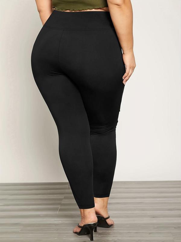  Contrast Mesh Cut Out High Waist Leggings, Casual Comfy Breathable Skinny Pants for Daily Wear, Women's Bottoms for Fall & Winter