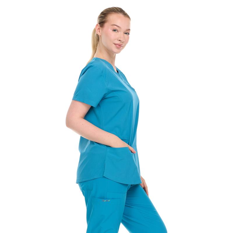 Medical Staff Women's Collaveless Pocketed Work Uniform - Women's Comfortable Fashion Clothing Made of Cotton Fabric