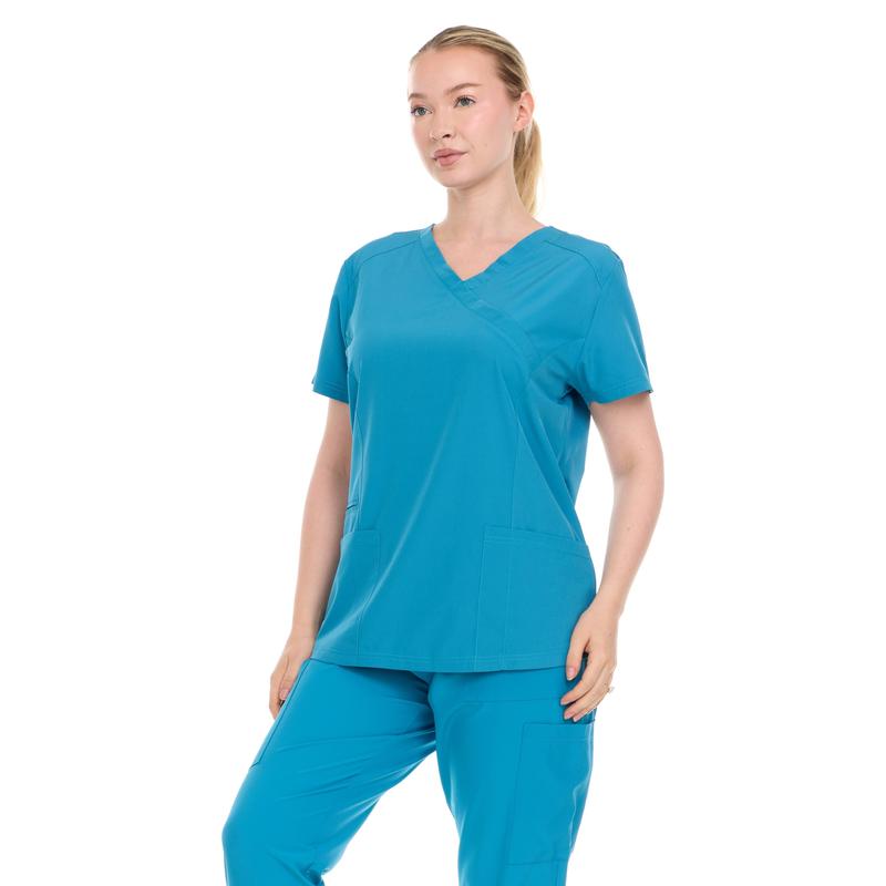 Medical Staff Women's Collaveless Pocketed Work Uniform - Women's Comfortable Fashion Clothing Made of Cotton Fabric