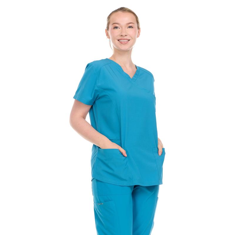 Medical Staff Women's Collaveless Pocketed Work Uniform - Women's Comfortable Fashion Clothing Made of Cotton Fabric