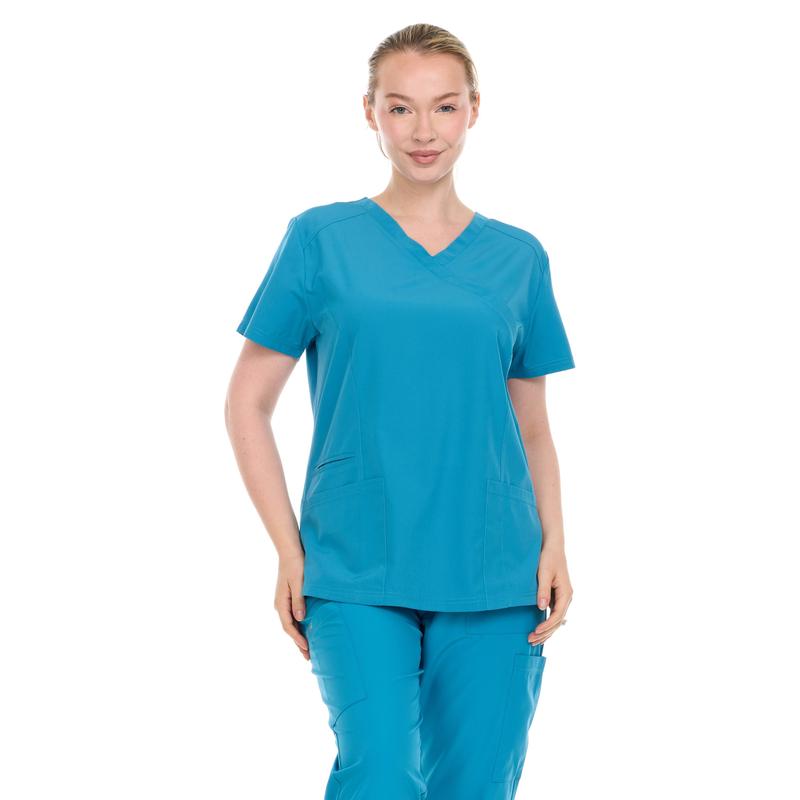 Medical Staff Women's Collaveless Pocketed Work Uniform - Women's Comfortable Fashion Clothing Made of Cotton Fabric