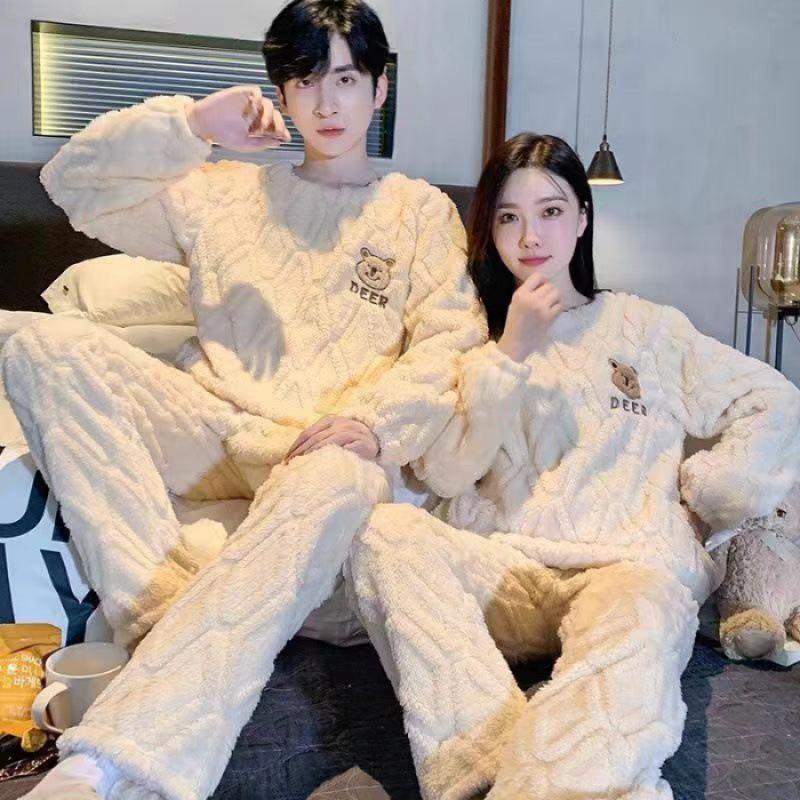 Autumn New Couple Pajamas Women's Popular Flannel Thermal Coral Fleece Men's Home Wear Can Be Worn outside