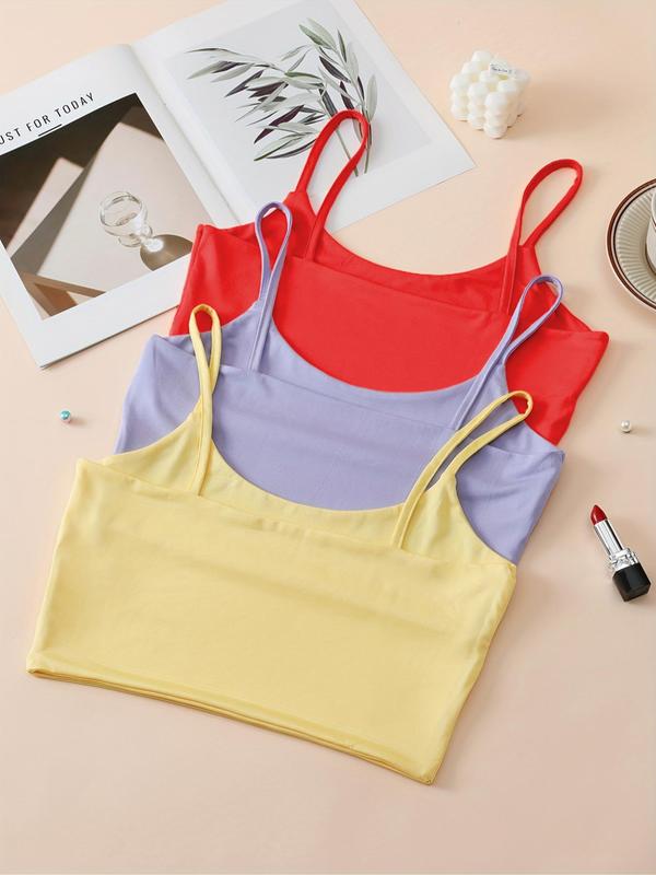 Women's  Solid Crop Cami Top, Casual Spaghetti Strap Sleeveless Cropped Top for Daily Wear, Ladies Clothes for All Seasons