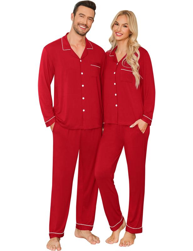 SWOMOG Couple Matching Pajamas Set Long Sleeve Button Down  Festival Party Xmas Sleepwear Couple Christmas Pajama Set Comfort Fabric Fit Womenswear