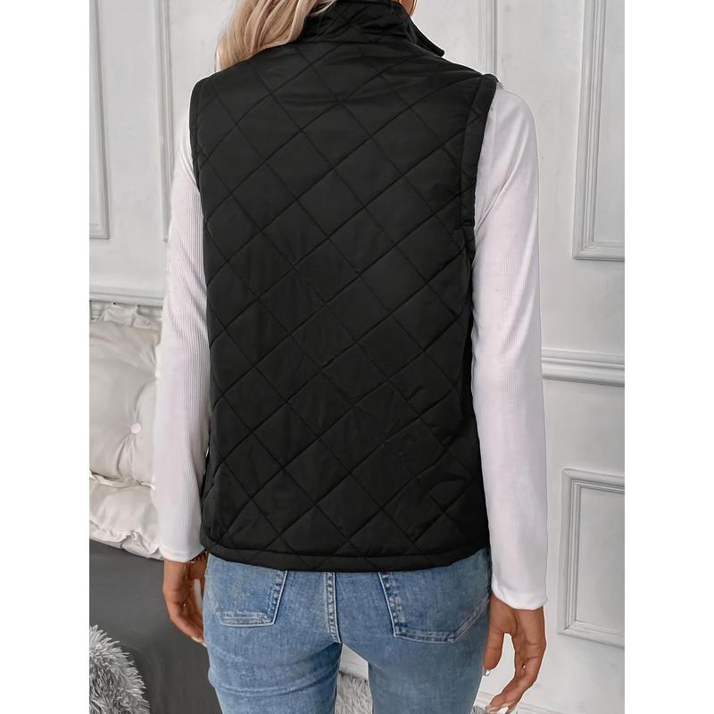 Women's Quilted Puffy Vest with Pockets, Zip-Up Sleeveless Thermal Vest for Fall & Winter