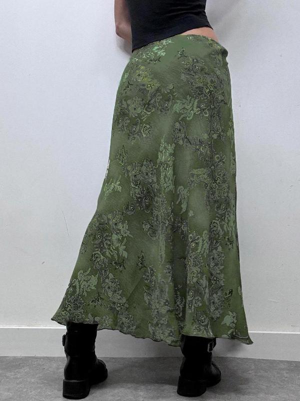 Women's Floral Print Long Skirt, Y2K Fashion Casual Skirt for Daily Outdoor Wear, Women Bottoms for Fall & Winter