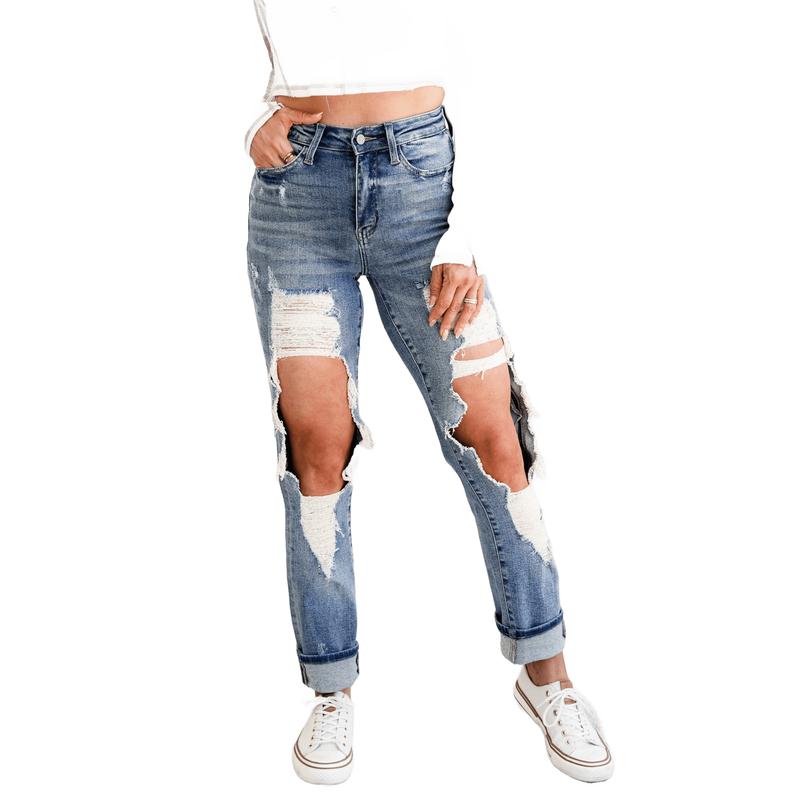 Judy Blue After Party Medium Wash Vintage Straight Leg Distressed Jeans