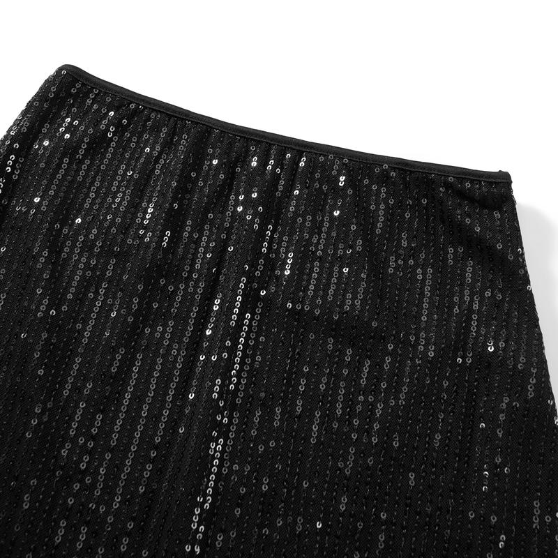 Women Shiny Sequin Mini Skirt Elastic Low Waist Y2k Glitter Pencil Skirts Bodycon Streetwear Sparkly Dance Party Short Skirt