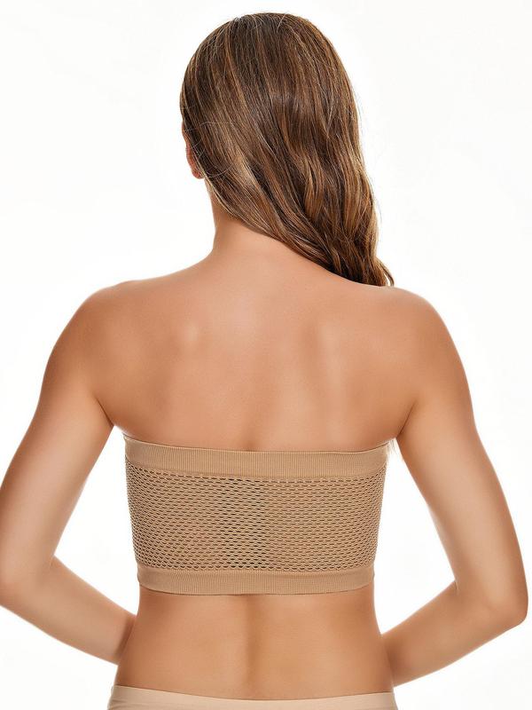 Women's Textured Ruched Tube Top, Strapless Bra, Breathable Comfortable Solid Strapless Lingerie Top for Daily Wear, Women's Lingerie for All Seasons