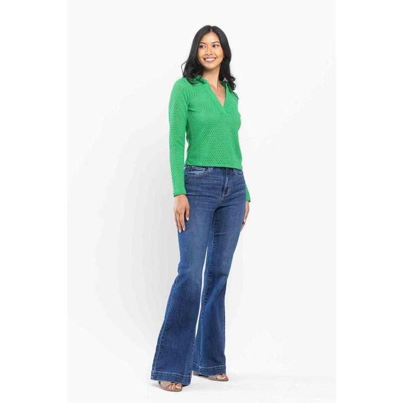 JUDY BLUE HI WAIST WIDE HEM FLARE JEANS