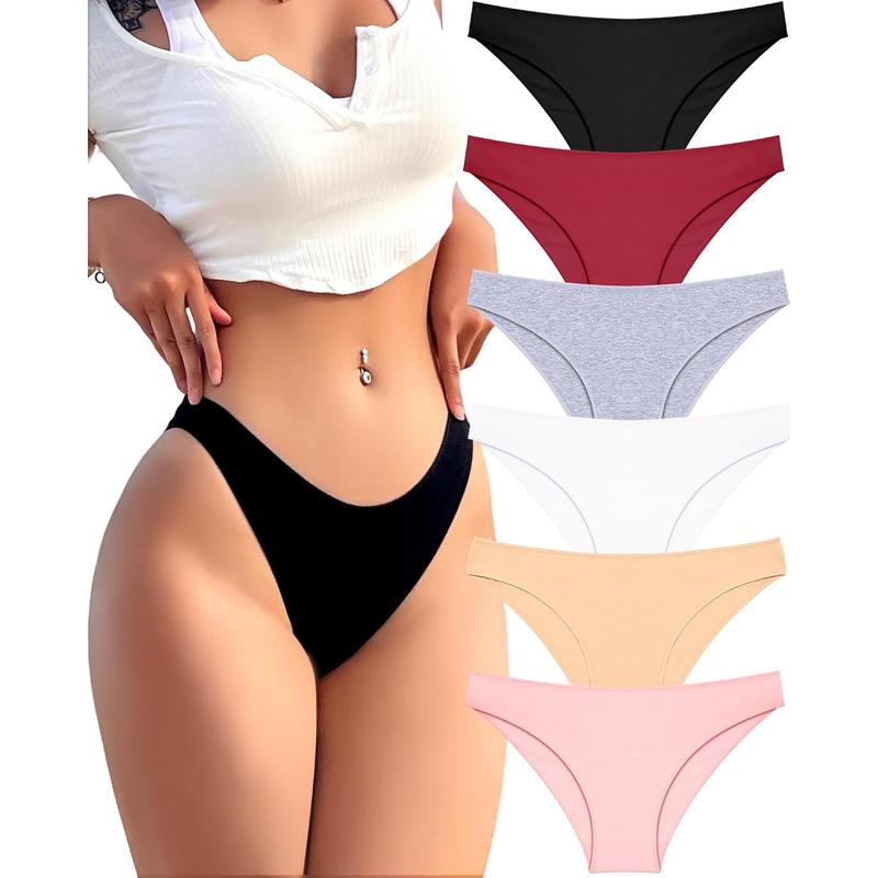 FINETOO 6 Pack Cotton Underwear for Women Cute Low Rise Bikini Panties High Cut Breathable Sexy Womens Cheeky S-XL New 2024-