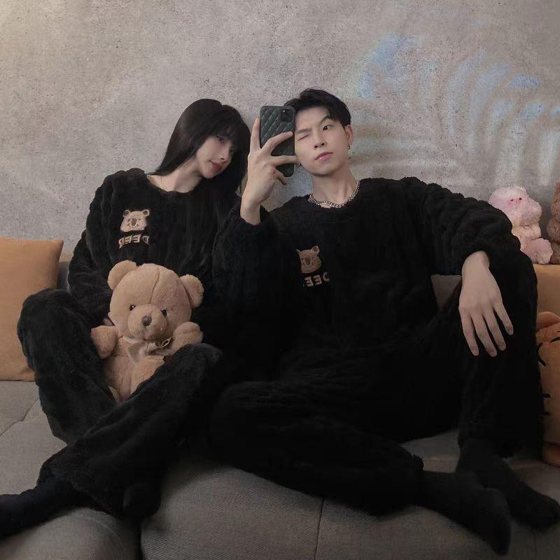 Autumn New Couple Pajamas Women's Popular Flannel Thermal Coral Fleece Men's Home Wear Can Be Worn outside