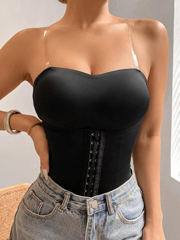 Women's Adjustable Hook & Eye Shapewear Top, Solid Color Tummy Control Shaper,  Ladies Shapewear