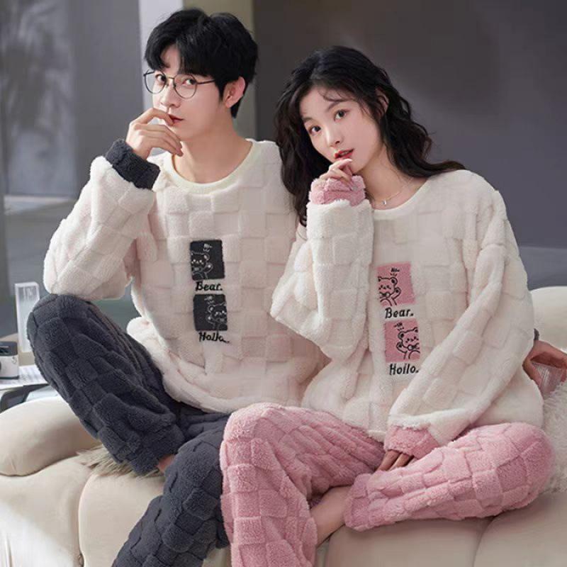 Autumn New Couple Pajamas Women's Popular Flannel Thermal Coral Fleece Men's Home Wear Can Be Worn outside