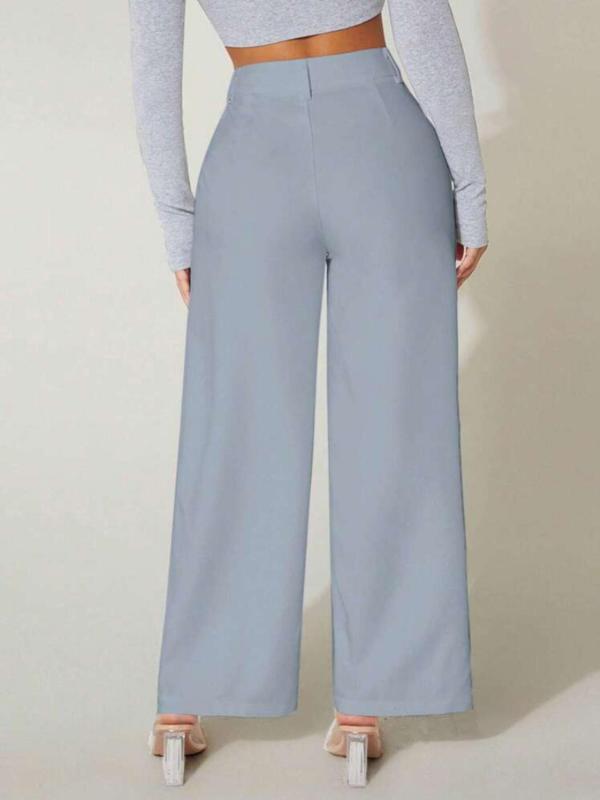 Women's Plain High Waist Wide Leg Pants, Elegant Comfort Button Decor Straight Leg Trousers For Work Office Business, Pants for Women, Summer Outfits 2024