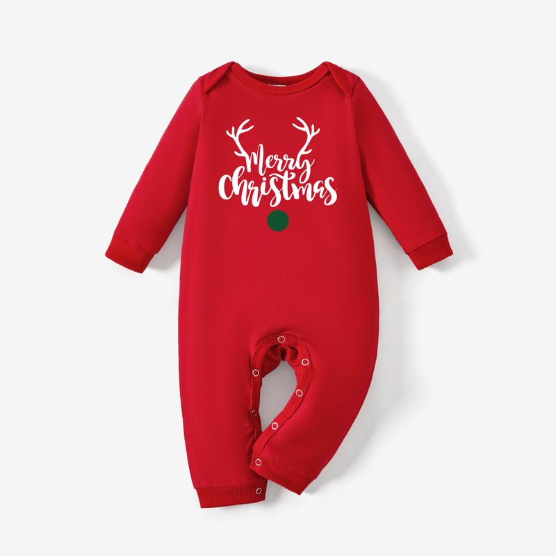 PatPat Christmas Family Matching Cotton Long Sleeves Reindeer Design Letter Print Tops in Red