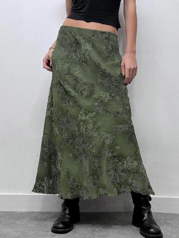 Women's Floral Print Long Skirt, Y2K Fashion Casual Skirt for Daily Outdoor Wear, Women Bottoms for Fall & Winter