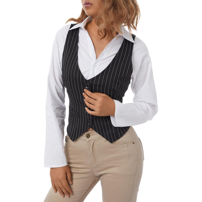 Female Waistcoat, Solid Color  Striped V-Neck Sleeveless Tops Blouse Vest for Summer, S M L XL XXL