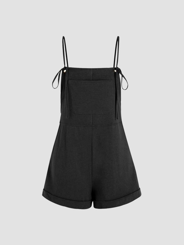 Women's Plain Pocket Adjustable Strap Wide Leg Overalls, Casual Overall Romper, Summer Outfits 2024, Ladies' Clothes for Daily Wear