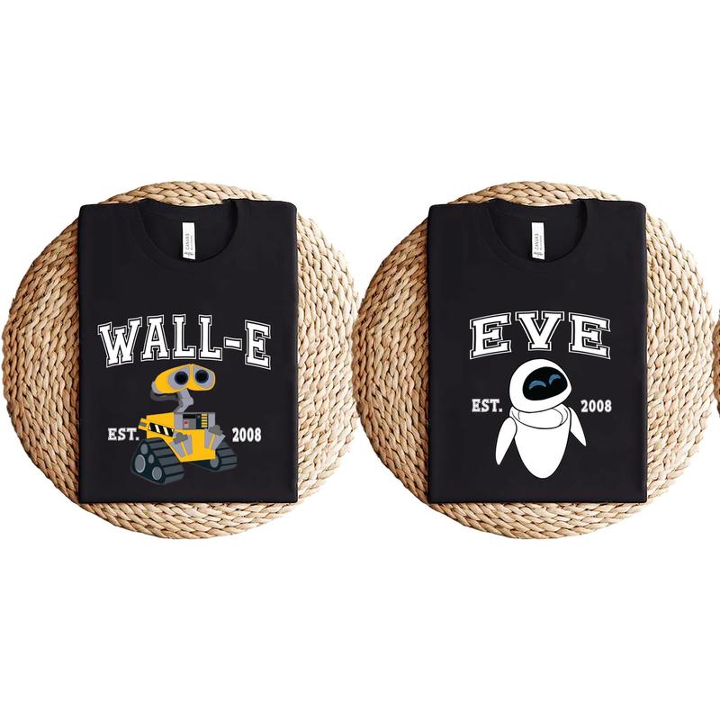 Wall-E and Eve Shirts,Wall-E and Eve Couple Shirts,Wall-E and Eve Matching Shirts, Couples Shirts, Trip Shirt Comfort Cotton