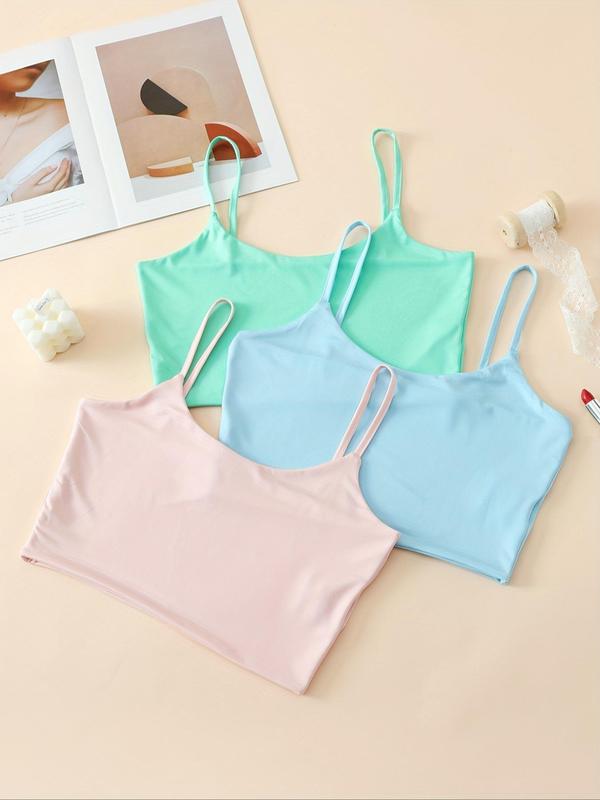 Women's  Solid Crop Cami Top, Casual Spaghetti Strap Sleeveless Cropped Top for Daily Wear, Ladies Clothes for All Seasons