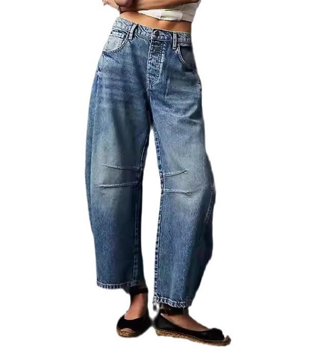 Barrel Jeans Women Wide Leg Cropped Jeans Y2k Mid Rise Baggy Jeans Boyfriend Denim Pants Harem Pants with Pockets