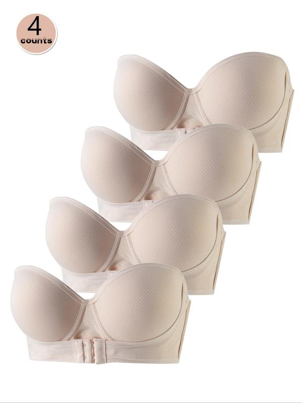 Women's Solid Color Detachable Straps Push Up Bra, Breathable Comfortable Strapless Bra, Women's Lingerie for All Seasons