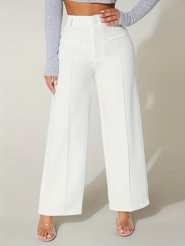 Women's Plain High Waist Wide Leg Pants, Elegant Comfort Button Decor Straight Leg Trousers For Work Office Business, Pants for Women, Summer Outfits 2024