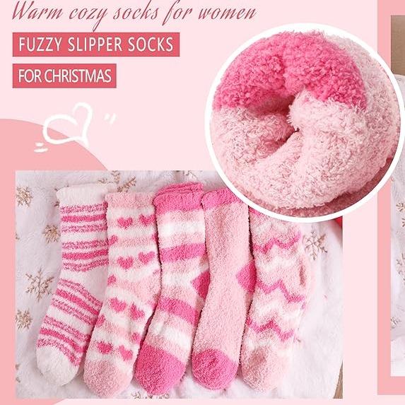 Women's Cozy Fuzzy Socks (5 pairs) - Soft, Warm, and Thick Winter Cabin Slipper Socks. Ideal for Cold Weather, Gifting, and All-Day Comfort