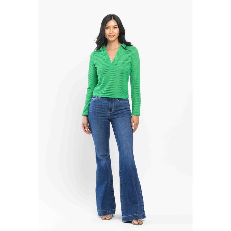 JUDY BLUE HI WAIST WIDE HEM FLARE JEANS