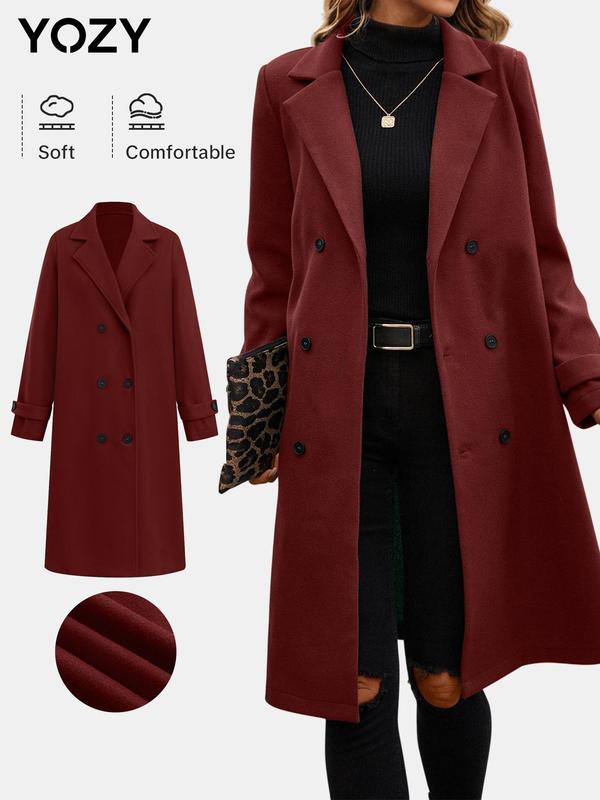 YOZY Christmas Deals, Women's Solid Button Front Lapel Neck Woolen Overcoat, Casual Long Sleeve Coat for Fall & Winter, Women's Clothing for Daily Wear, Christmas 2024 Trend, Fall & Winter Clothes