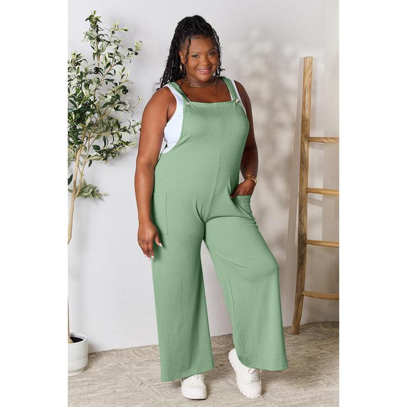 Double Take Full Size Wide Strap Overall with Pockets Basic Spandex