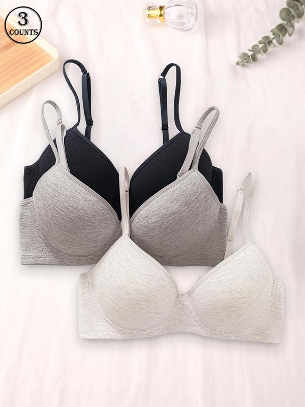 Women's Solid Adjustable Strap Underwire Bra, Breathable Comfortable Push Up Bra, Soft Lingerie for All Seasons