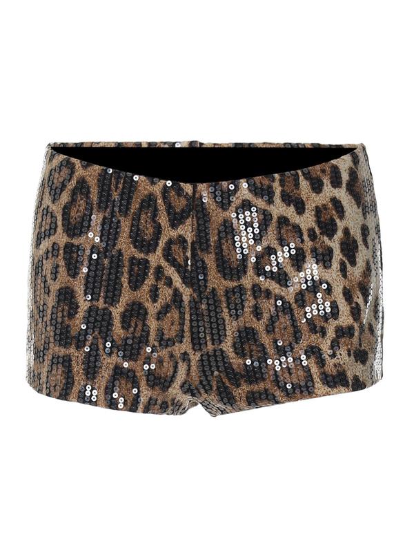 Women's Leopard Print Sequins Shorts, Fashion Casual Comfy Shorts for Party Club Dating, Ladies Bottoms for Summer