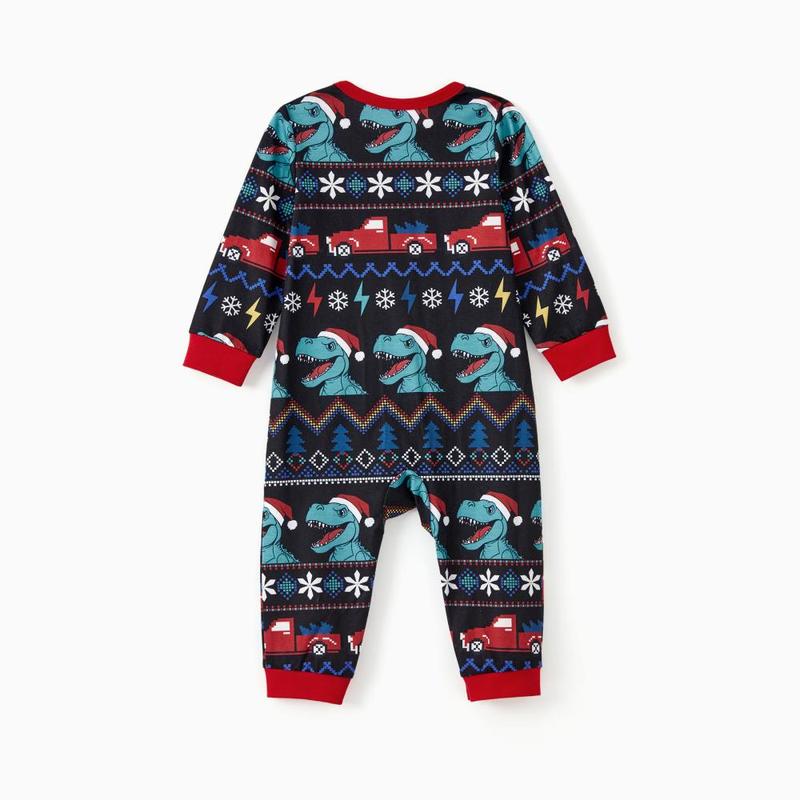 PatPat Christmas Family Matching Allover Dinosaur Pattern Pajama Sets with Pockets and Drawstring ( Flame Resistant )