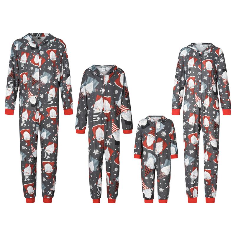 Family Matching Clothes Christmas Sleepwear, Cartoon Elk Snowman Print Long-Sleeve Zipper Hood  Jumpsuit