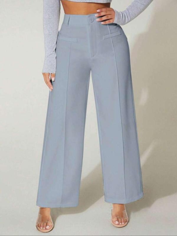 Women's Plain High Waist Wide Leg Pants, Elegant Comfort Button Decor Straight Leg Trousers For Work Office Business, Pants for Women, Summer Outfits 2024