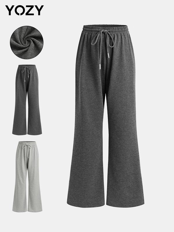 YOZY [2 colors] Drawstring Waist Sweatpants  Casual Pocket Wide Leg Trousers, 2024 Ladies Back To School Bottoms for All Seasons