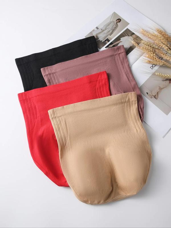 Women's 4pcs Solid High Waist Knicker, Soft Comfy Breathable Tummy Control Butt Lift Panty for Daily Wear, Ladies Underwear for All Seasons