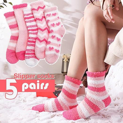 Women's Cozy Fuzzy Socks (5 pairs) - Soft, Warm, and Thick Winter Cabin Slipper Socks. Ideal for Cold Weather, Gifting, and All-Day Comfort