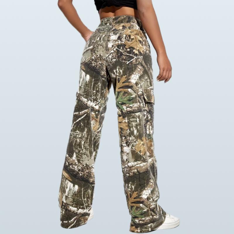 Women's Camouflage Overalls Y2K Camouflage Wide Leg Loose Overalls Jogging Sweatpants with Flap Pockets Camouflage Pants Denim Pants Slim Fit Pockets Jogging Sweatpants