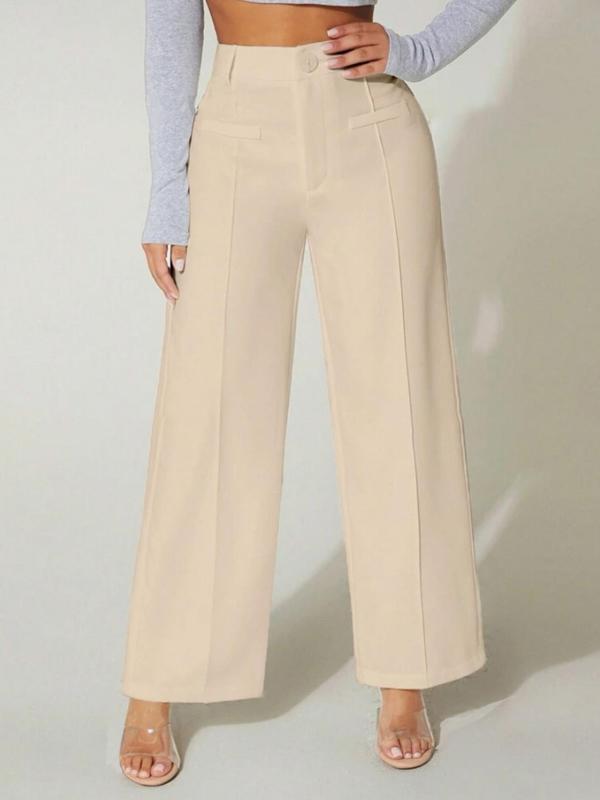 Women's Plain High Waist Wide Leg Pants, Elegant Comfort Button Decor Straight Leg Trousers For Work Office Business, Pants for Women, Summer Outfits 2024