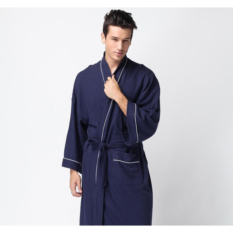 Spring and Summer Couple Waffle Bathrobe Soft Cotton Bathrobe Club Hot Spring Nightgown plus-Sized plus Size Womenswear Clothing