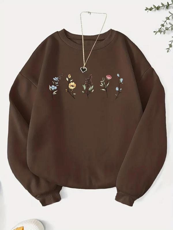 Women's Floral Embroidery Crew Neck Sweatshirt, Casual Long Sleeve Pullover for Fall & Winter, Women's Clothes for Daily Wear