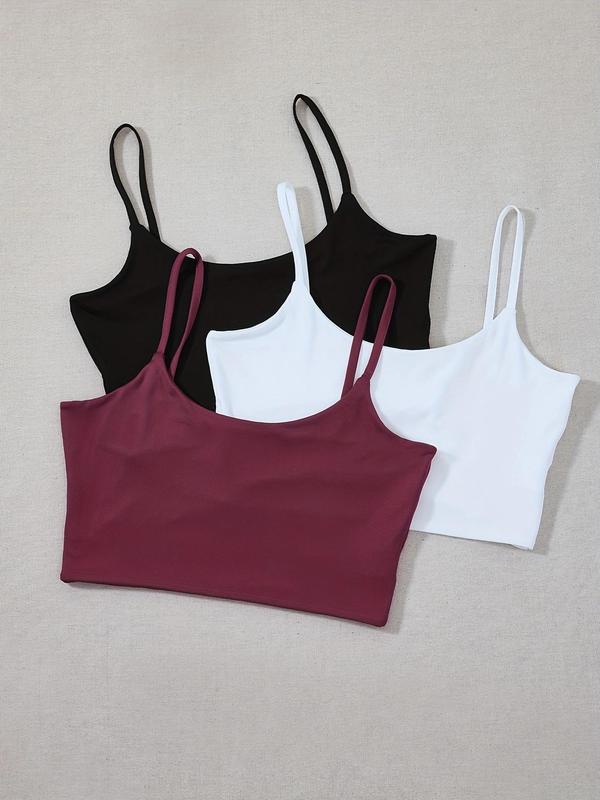 Women's  Solid Crop Cami Top, Casual Spaghetti Strap Sleeveless Cropped Top for Daily Wear, Ladies Clothes for All Seasons